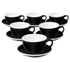 6 Tasses Café Latte Et Sous-tasses Egg 30cl Black - Loveramics