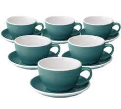 6 Tasses Café Latte Et Sous-tasses Egg 30 Cl Teal - Loveramics