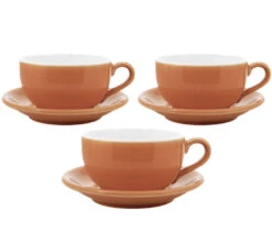 3 Tasses Et Sous Tasses Latte Bowl 25 Cl Orange - ORIGAMI