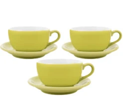 3 Tasses Et Sous Tasses Latte Bowl 25 Cl Vert - ORIGAMI